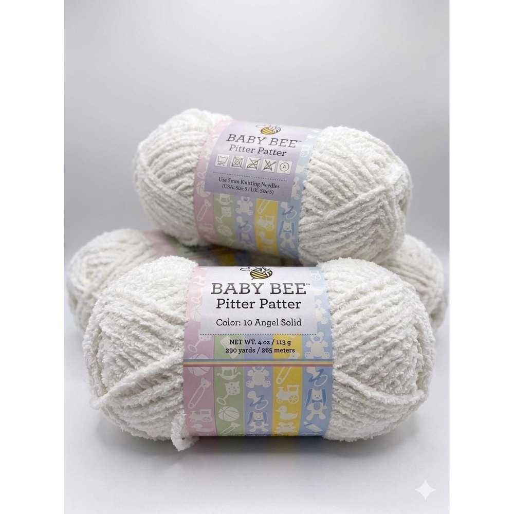 Baby Bee Pitter Patter Eyelash Yarn Lot of 3 Angel Solid White 290 Yds Each